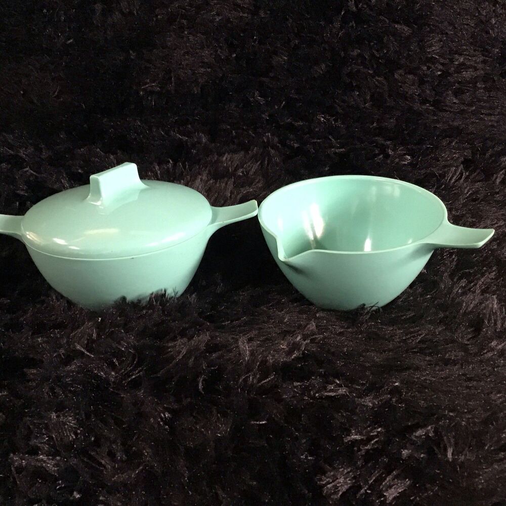 Vintage Genuine Melamine Newport Westinghouse Teal Creamer & Covered Sugar